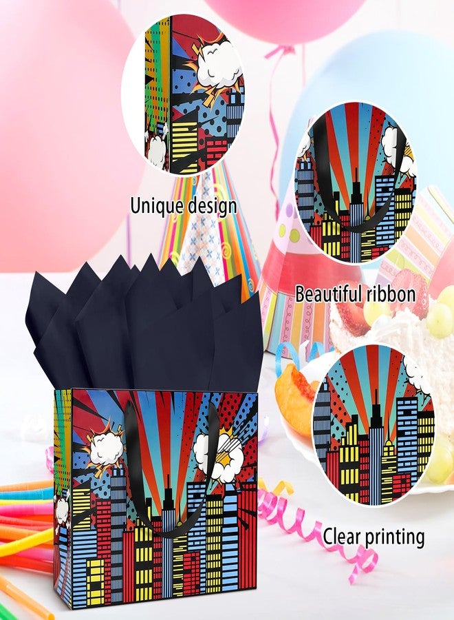MUNILAIL 13 Inches Hero Gift Bag Large Gift Bag with Handle Tissue Paper and Greeting Card for Kids Birthday Hero Themed Party Large Paper Gift Bag - Image 3